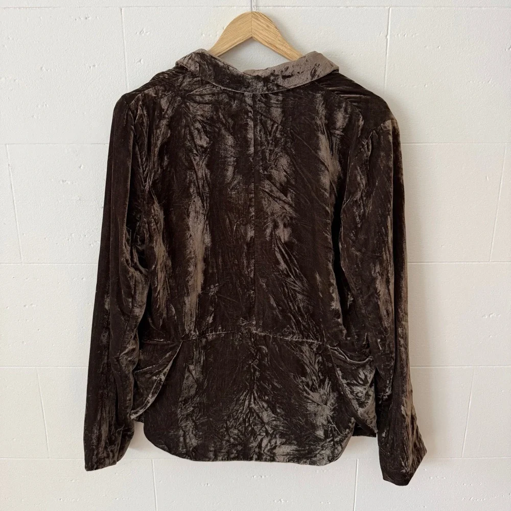 Anthropologie Cartonnier | Crushed Velvet Olive Green Blazer | Size 10 - Picture 7 of 7